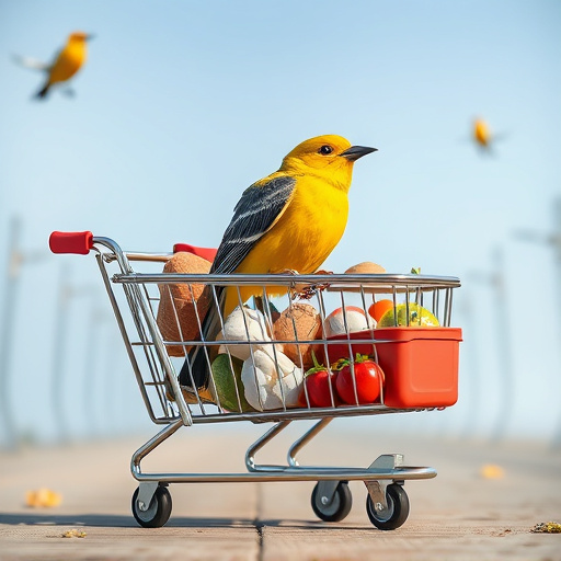 Checkout cart filled with bird