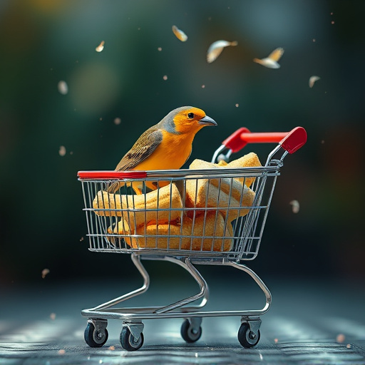 Checkout cart filled with bird
