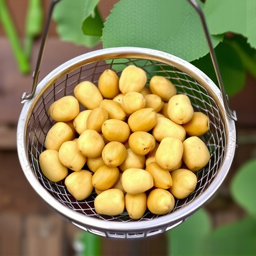 Clean sunflower hearts in metal mesh feeder