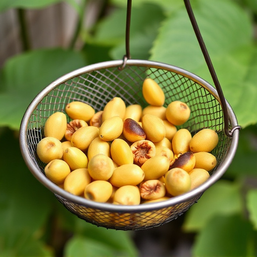 Clean sunflower hearts in metal mesh feeder