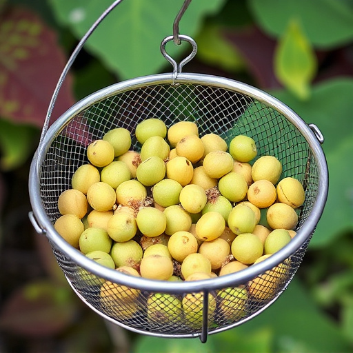 Clean sunflower hearts in metal mesh feeder