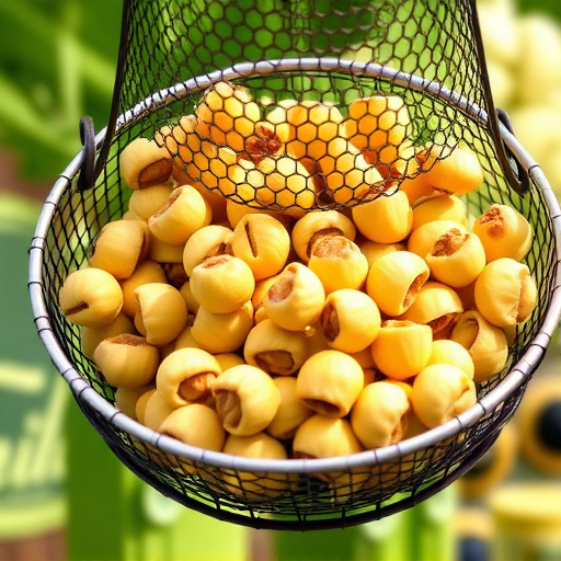 Clean sunflower hearts in metal mesh feeder