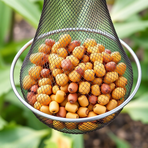 Clean sunflower hearts in metal mesh feeder