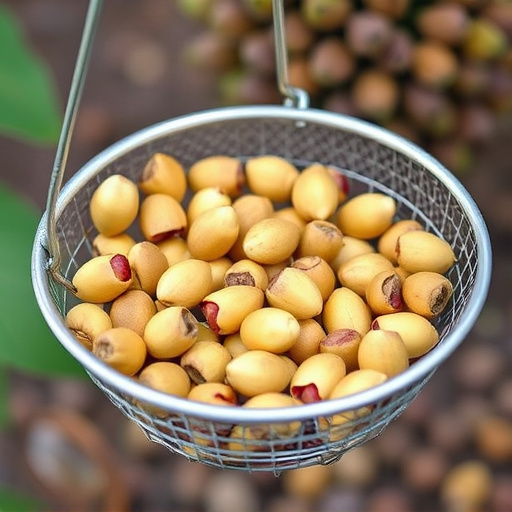 Clean sunflower hearts in metal mesh feeder