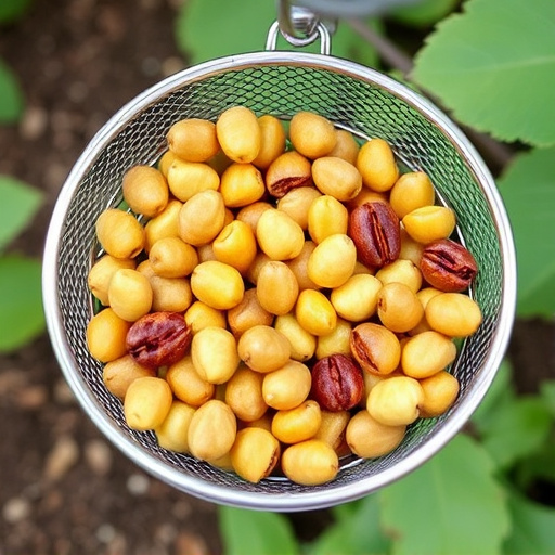 Clean sunflower hearts in metal mesh feeder