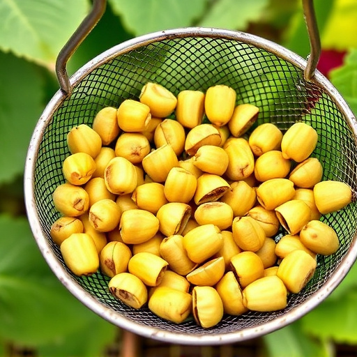 Clean sunflower hearts in metal mesh feeder