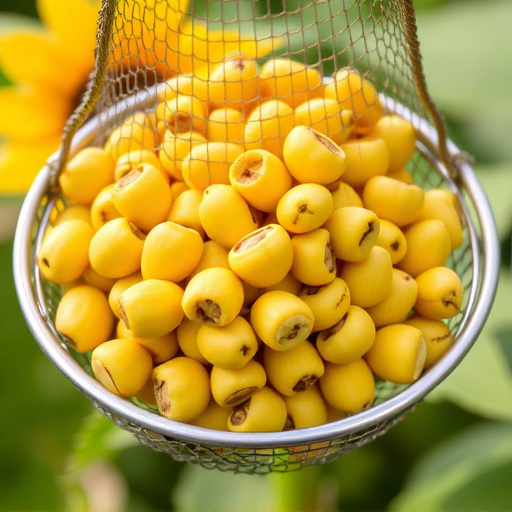 Clean sunflower hearts in metal mesh feeder