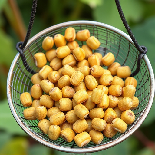 Clean sunflower hearts in metal mesh feeder