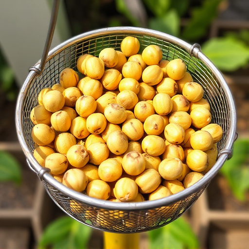 Clean sunflower hearts in metal mesh feeder