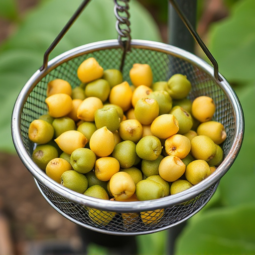 Clean sunflower hearts in metal mesh feeder