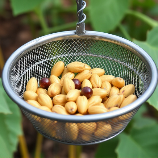 Clean sunflower hearts in metal mesh feeder