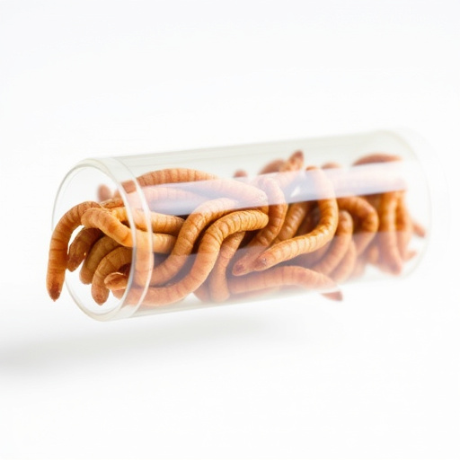 Clear tube feeder filled with dried mealworms