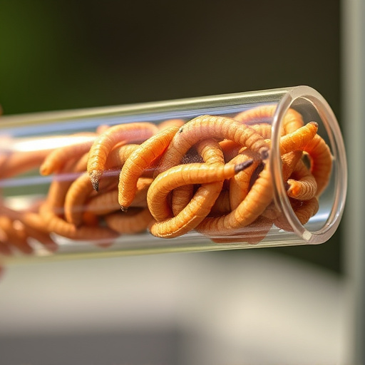 Clear tube feeder filled with dried mealworms