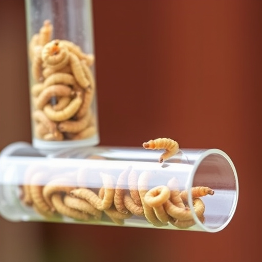 Clear tube feeder filled with dried mealworms