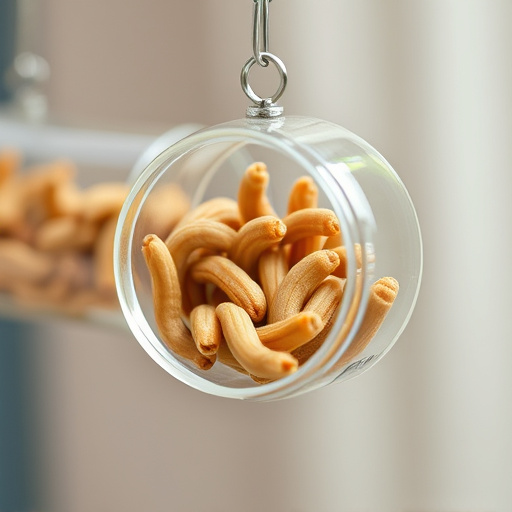 Clear tube feeder filled with dried mealworms