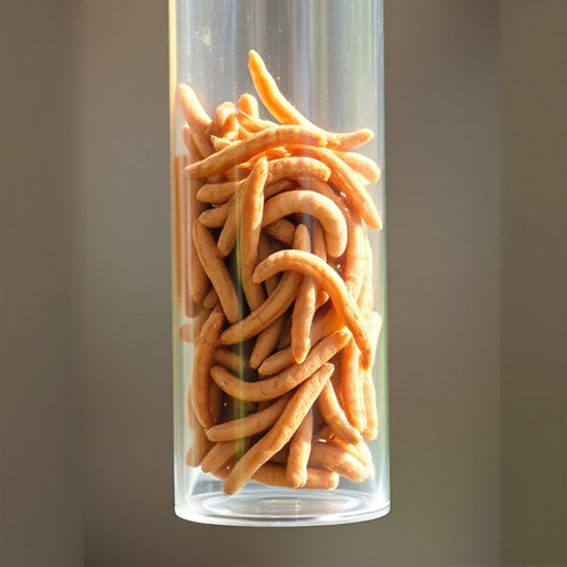 Clear tube feeder filled with dried mealworms