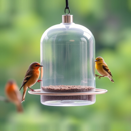 Clear window-mounted bird feeder with birds