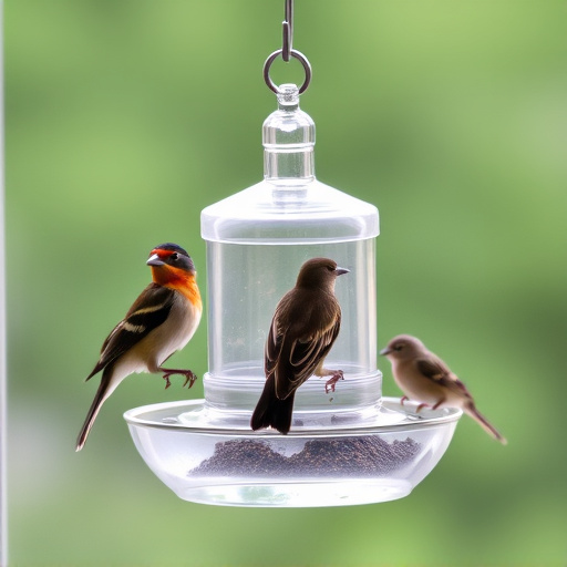 Clear window-mounted bird feeder with birds