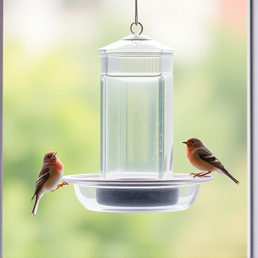 Clear window-mounted bird feeder with birds
