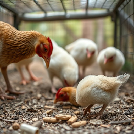Close-up of caged ground feeding station