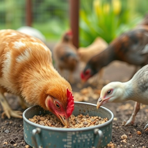 Close-up of caged ground feeding station