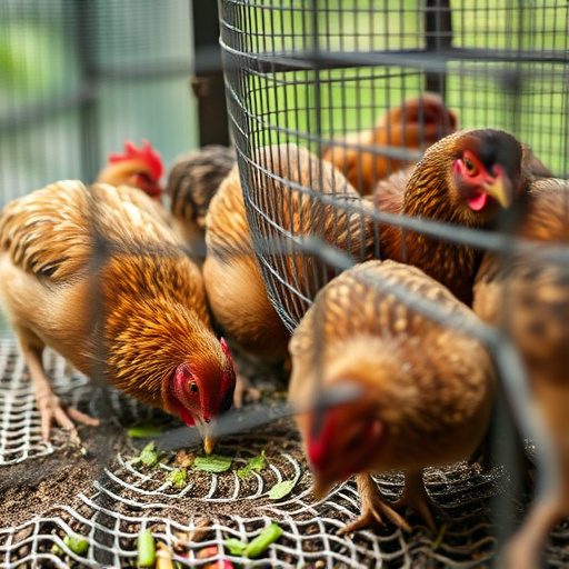 Close-up of caged ground feeding station