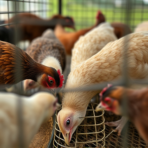 Close-up of caged ground feeding station