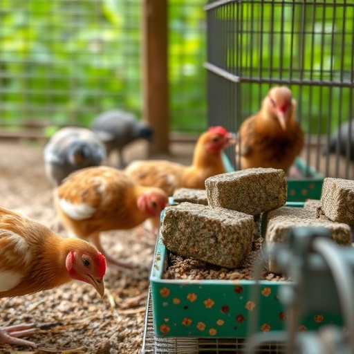 Close-up of caged ground feeding station