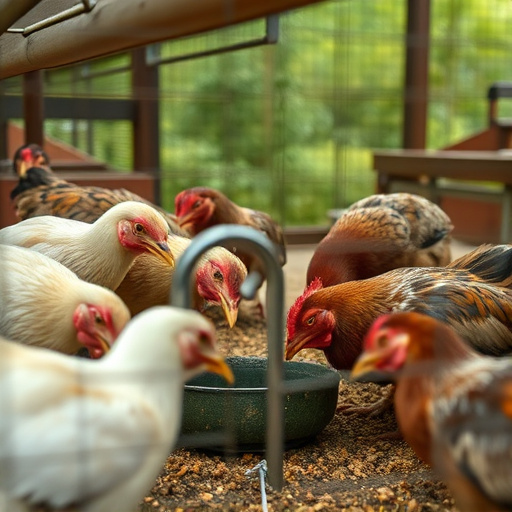Close-up of caged ground feeding station