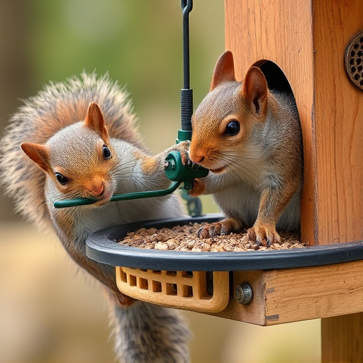 Close-up of feeder mechanism blocking squirrels