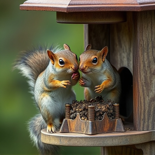 Close-up of feeder mechanism blocking squirrels