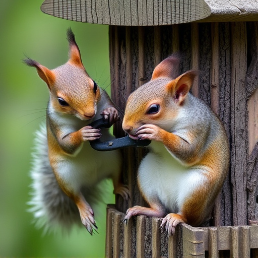 Close-up of feeder mechanism blocking squirrels