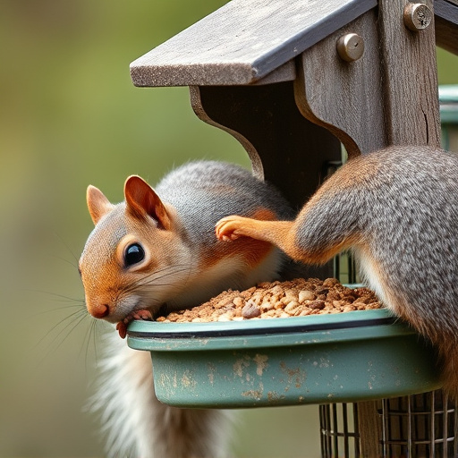 Close-up of feeder mechanism blocking squirrels