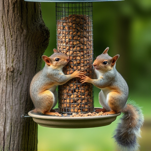 Close-up of feeder mechanism blocking squirrels
