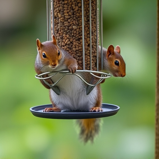 Close-up of feeder mechanism blocking squirrels
