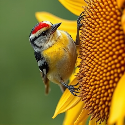 Close-up of finch cracking sunflower seed
