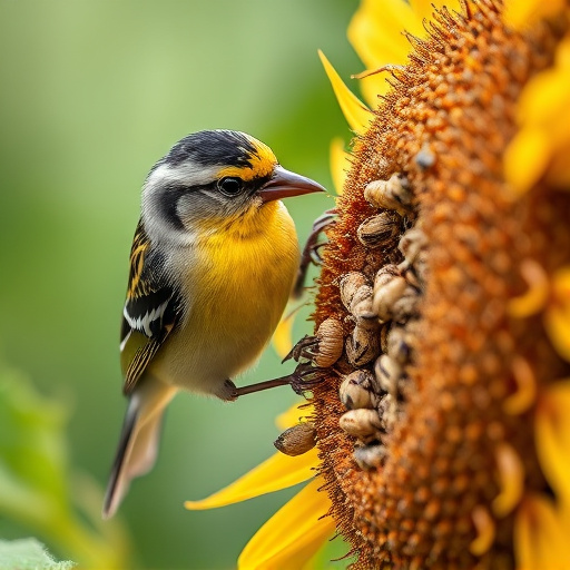 Close-up of finch cracking sunflower seed