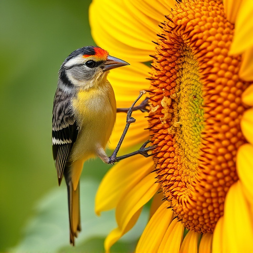 Close-up of finch cracking sunflower seed
