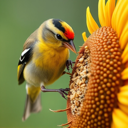Close-up of finch cracking sunflower seed