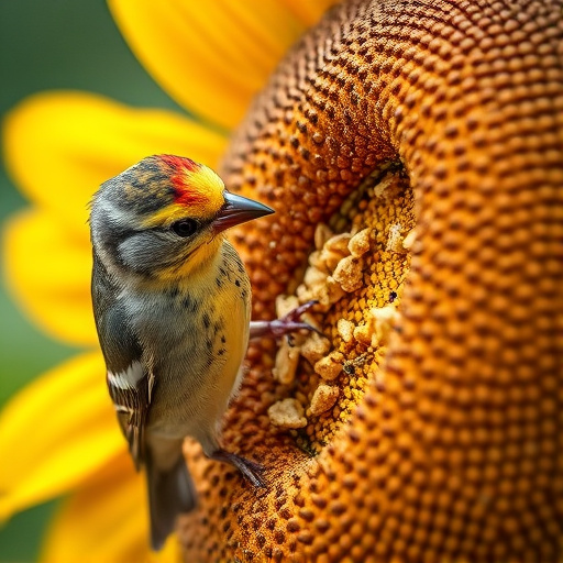 Close-up of finch cracking sunflower seed