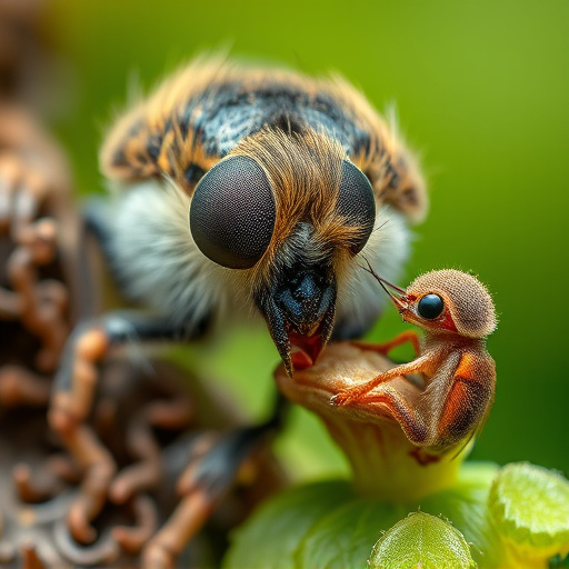 Close-up of fledgling eating insects