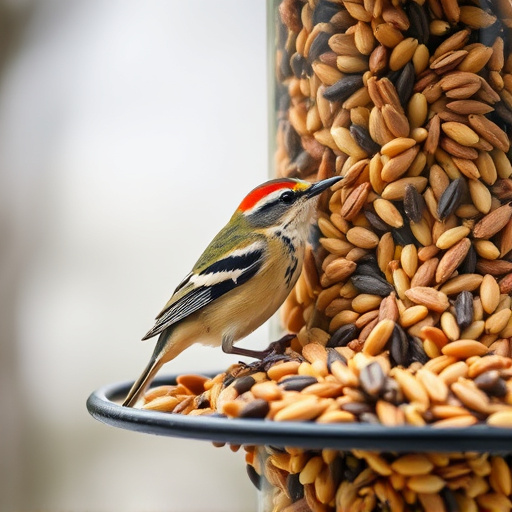 Close-up of nyjer seed-filled feeder