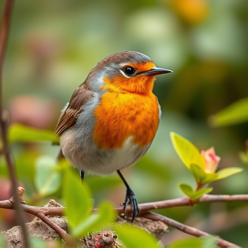 Close-up of robin in garden