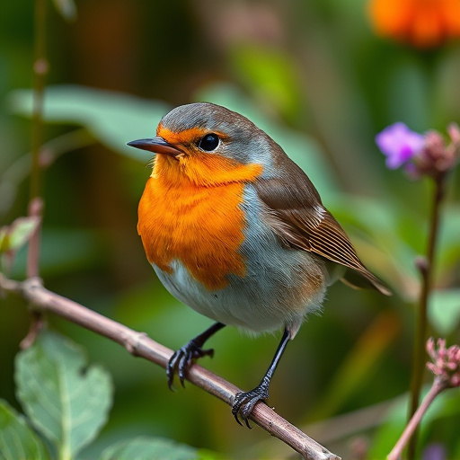 Close-up of robin in garden