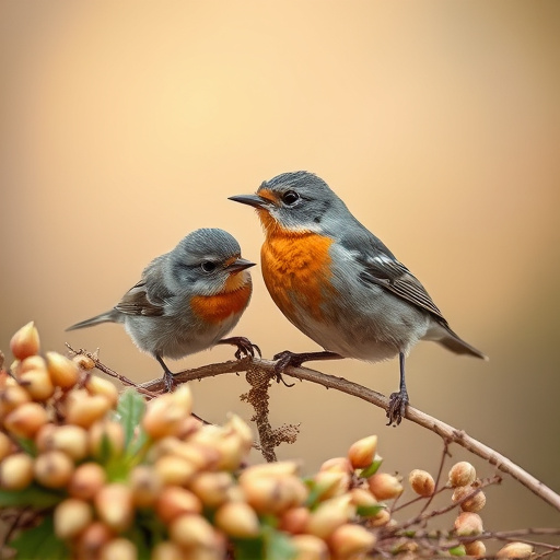 Close-up of seeds attracting small robins