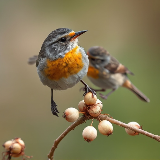 Close-up of seeds attracting small robins