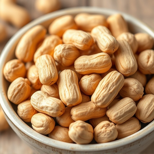 Close-up of shelled peanuts in bowl