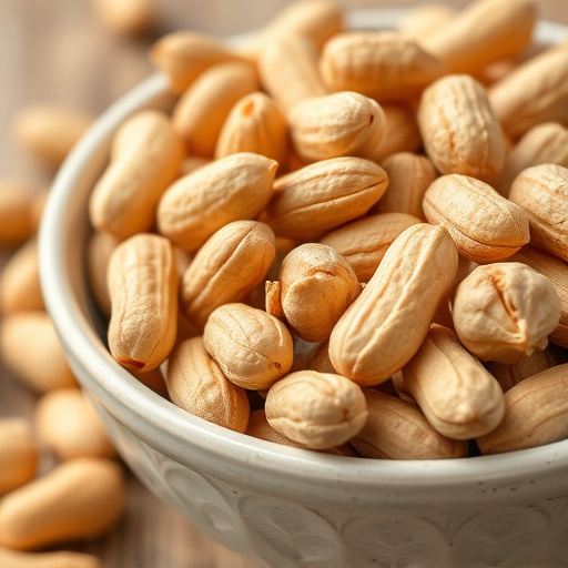 Close-up of shelled peanuts in bowl