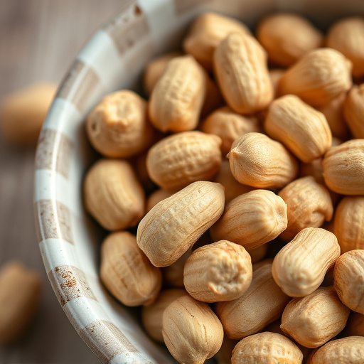 Close-up of shelled peanuts in bowl