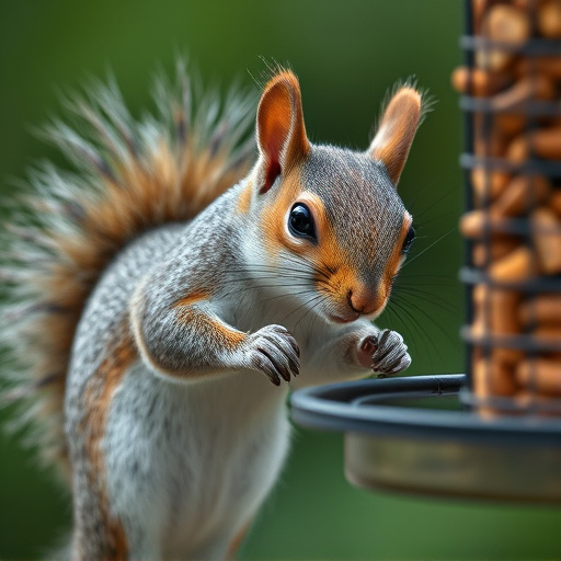 Close-up of squirrel being deterred feeder
